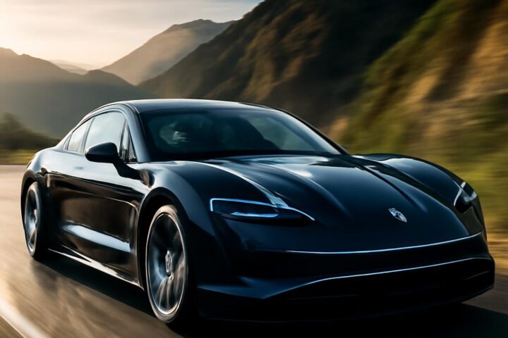Porsche Taycan 2026 na slovenskej horskej ceste – luxusný elektromobil prémiovej značky