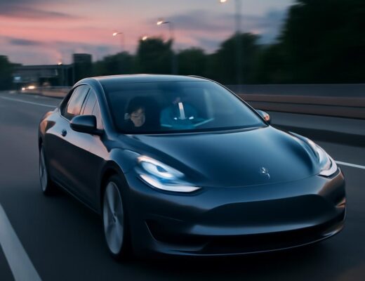 Tesla Model 3 s aktivovaným FSD v13 na európskej diaľnici