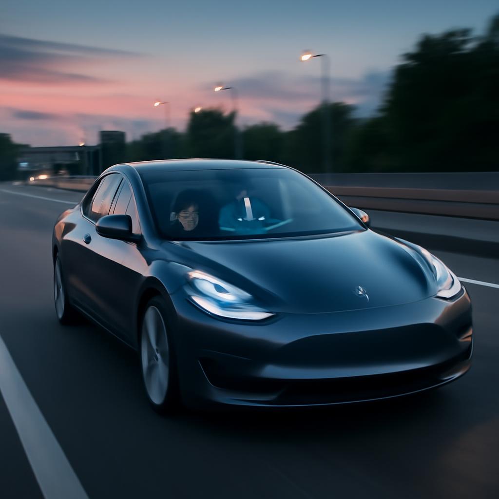 Tesla Model 3 s aktivovaným FSD v13 na európskej diaľnici