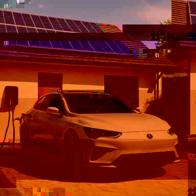 Elektromobil nabíjaný z domácej fotovoltaiky pred rodinným domom