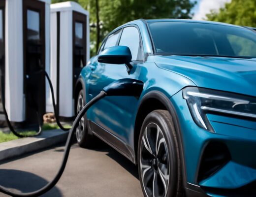 Elektromobil pri verejnej nabíjacej stanici – nabíjacie siete na Slovensku