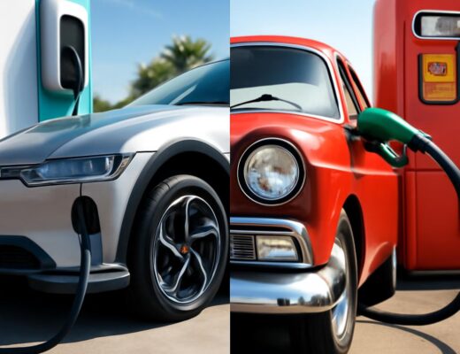 Porovnanie nákladov: elektromobil pri nabíjacej stanici a benzínové auto pri čerpacej stanici