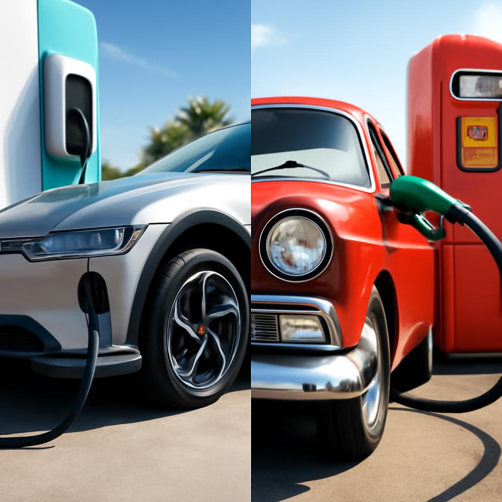 Porovnanie nákladov: elektromobil pri nabíjacej stanici a benzínové auto pri čerpacej stanici
