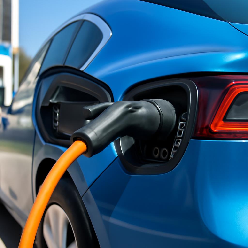 Nabíjací konektor CCS zapojený do elektromobilu