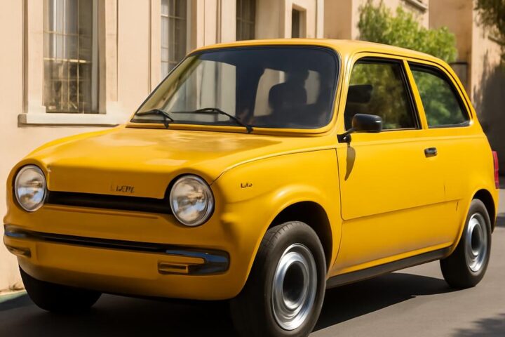 Renault 5 E-Tech – retro elektromobil v žltej farbe na mestskej ulici